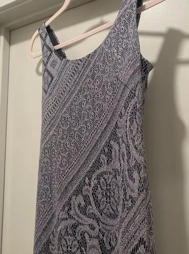 Slny VTG 90s Silver Metallic Lace Crochet Fringe Maxi Midi Dress - 2