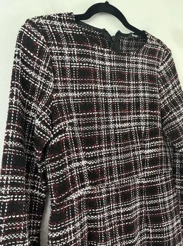 Missguided Black Red White Plaid Tweed Fringe Long Sleeve Shift Dress Size 10
