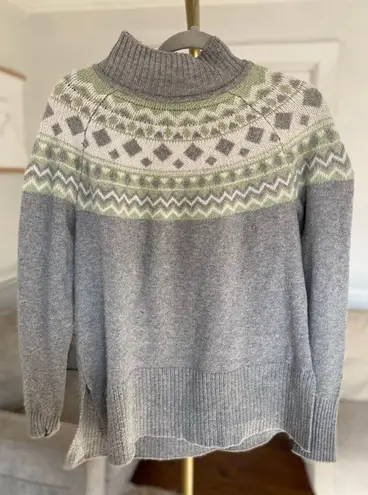 Tahari Gray Green Fair Isle Mock Neck Sweater M Winter Heritage Quiet Luxury - Image 1