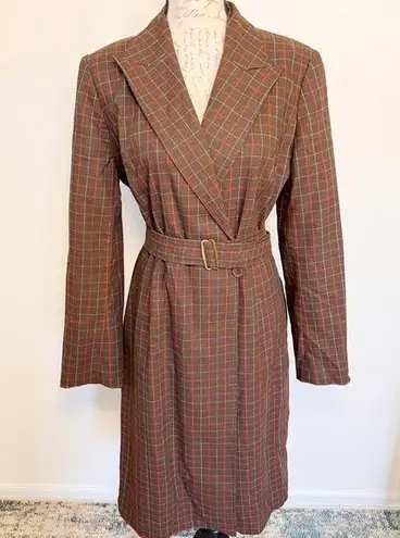 BCBG MAXAZRIA NWT Vintage Plaid Knee Length Belted Coat Size 12