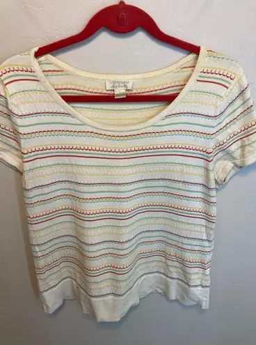 Christopher & Banks  Vintage Y2K Stitched Striped Babydoll Short Sleeve Tee Large