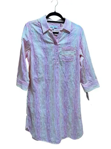 Foxcroft Women's 10 Delany Crinkle Stretch Coral Stripe Ombre Casual Dress NWT