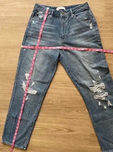 Kancan women’s jeans high rise medium wash distressed straight skinny y2k US 32 Blue