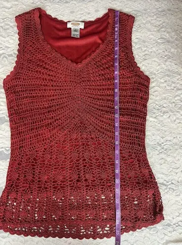 Talbots  Vintage Hand Knit Crochet Cami Red M 70s Fairycore Hippie Whimsigoth