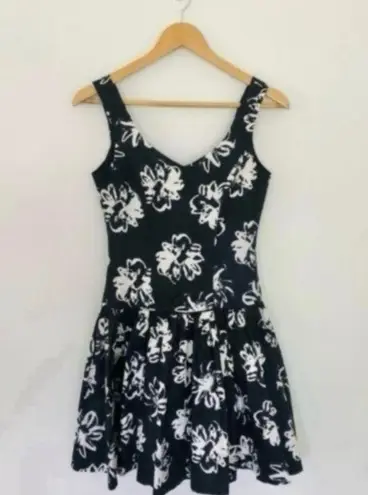 Laura Ashley Vintage Black Floral Mini Dress Fitted Silhouette Drop Waist Sweetheart