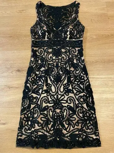 Sue Wong Nocturne Black Lace Beaded Evening Cocktail Dress Size 2