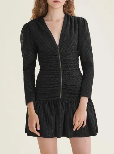 Maje Ralone Mesh Polka-Dot Metallic Flecked Striped Dress, Size 1 (S) NWT $570