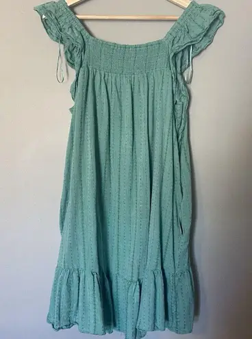 LC Lauren Conrad  Green Smocked Ruffle Sleeve Midi Dress Size M Medium Teal Party