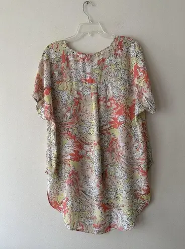 Sami & Jo Floral Print High Low Semi Sheer V Neck Blouse Size XL