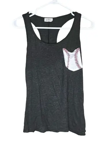 Free Kisses Dark Gary Baseball Graphic Pocket Sleeveless Racerback Tank Medium