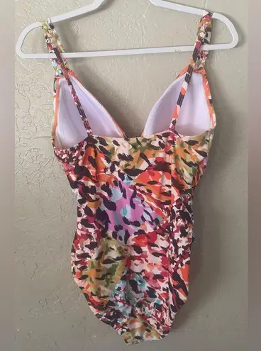 Bleu Rod Beattie Bleu By Rod Beattie Party Animal Ruched Plungeneck Multicolor Swimsuit Size 10