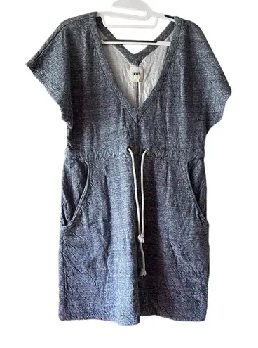 Whit Gray Patterned Hoodie Dress with Drawstring Waist and Pockets Size undefined