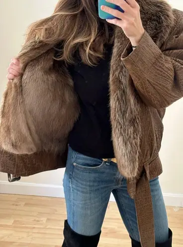 Vintage 1980s Flemington Furs Oversized Leather and Fur Winter Coat Size L