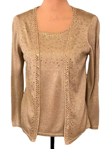 Elementz tan and gold cardigan with attached camisole size small - Image 1