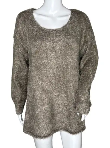 Soft Surroundings Sweater Womens Large Taupe Metallic Fuzzy Eyelash Knit Casual