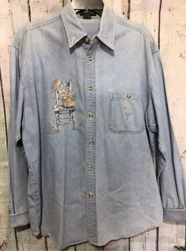 Vintage Denim Shirt Men’s Unisex Blue Size Large