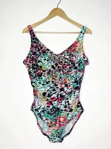 Aqua Green Multi Black One Piece Swim Suit Size Large