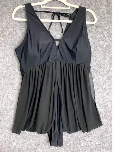Beachsissi XL Black Swim Dress One Piece Plus Size Mesh Overlay Swimsuit NWT