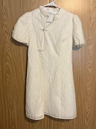White Mandarin Collar Cheongsam Qipao Mini Dress Size XS