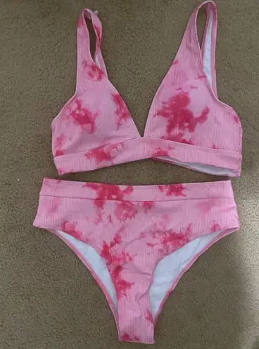 SheIn  tie dye high waisted bikini swimsuit pink 2 piece