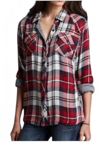 Rails RED BURGUNDY WHITE FLANNEL Plaid Button-Up Shirt Size S