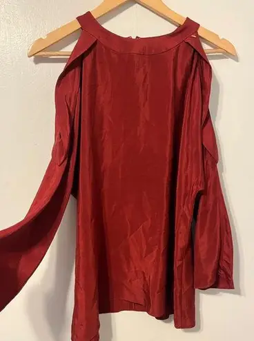 Ramy Brook  100% Silk Red Cold Shoulder Blouse Size Small