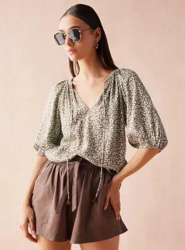 Anthropologie Omika Isla Tasseled Blouse Elliot Galapago Womens Size Small Green