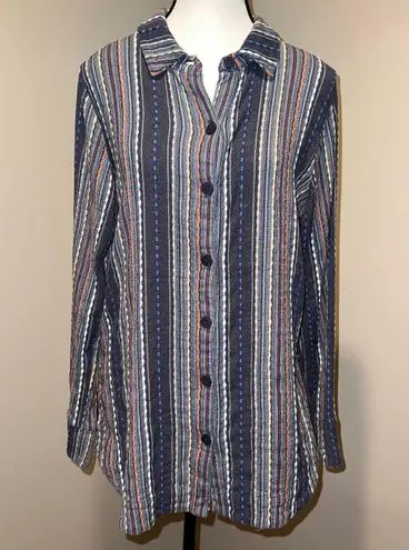 Soft Surroundings Multi Textured Knit Striped Button Up Shirt Long Sleeve Size S - Image 3