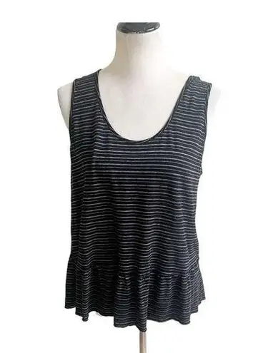 Black & White Michael Star Striped Peplum Tank One Size Black White Linen Blend Beach