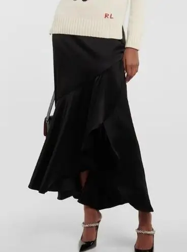 Ralph Lauren Polo  Sz4 Asymmetric Satin Midi Skirt Black - Formal, Black Tie