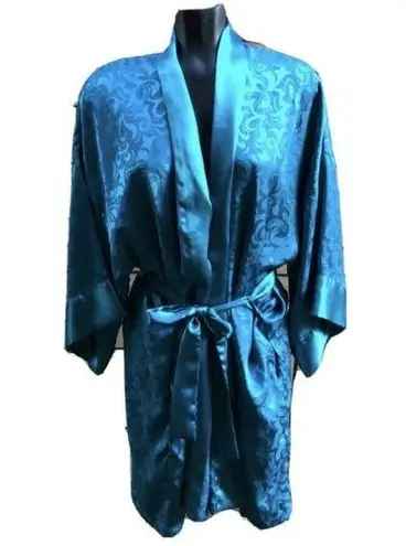 Victoria's Secret Vintage Victoria’s Secret Gold Label Teal L Kimono Short Belted Robe Damask OS