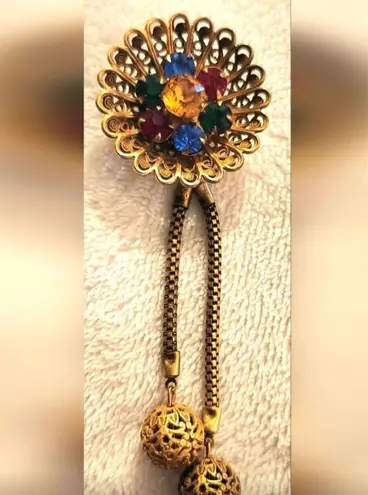 CORO Gold Brooch with Multicolor Gems Orange