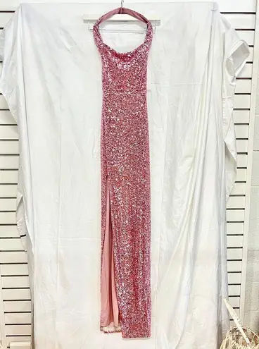 Nookie NWT Fantasy Sequin Halter Neck Side Slit Full Length Gown Rose Women's XS