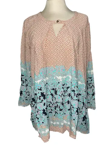 JODIFL dress oversized flare/swing style long sleeves keyhole w/button Sz large