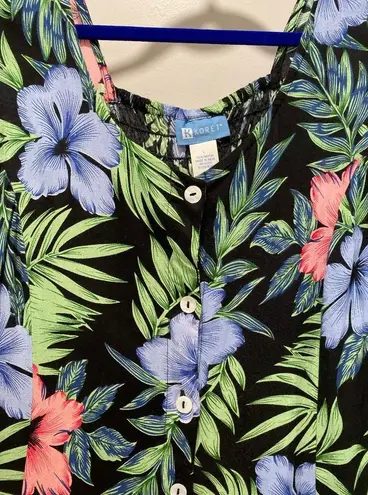 VTG 90s Koret Black Hawaiian Tropical Floral Button