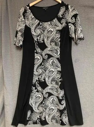 Sami & Jo Black White Casual Dress Short Sleeve Scoop Neck Womens Large