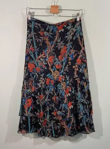 Club Monaco Women's Multicolor Floral Silk Broomstick Midi Skirt Size 6