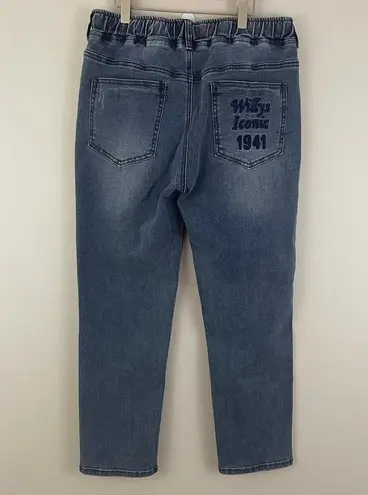 Jeep Dark Wash Denim High Waisted Embroidered Stitch Drawstring Waist Jeans