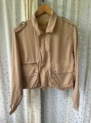 BLANK NYC  Women's Beige Lightweight Utility Moto Cargo Crop Zip Up Snap Jacket M