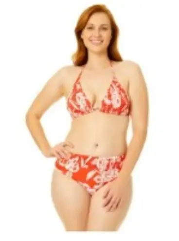 TT 2X Smocked Elastic Bikini Swim Top in Orange Aloha Plus