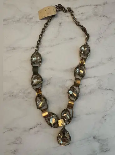 NEW KIRKS FOLLY Brass Gold Tone Champagne Crystal Statement Necklace Vintage