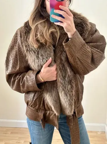 Vintage 1980s Flemington Furs Oversized Leather and Fur Winter Coat Size L