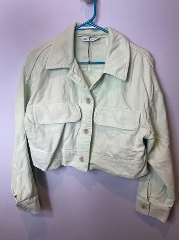 ZARA  neon green cropped jacket pockets skater Size S