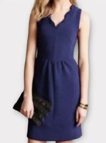 Maeve  Anthropologie Blue Ruffle Sleeveless V Neck Ribbed Dress Size Medium