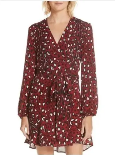 ALC Frank A.L.C. Red & Black Leopard Print Silk Mini Wrap Dress Size 4