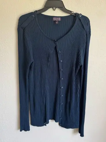 Long Tall Sally Deep Blue Ribbed Full Button Cardigan Womens L Academia Size L
