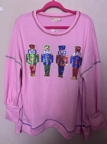 Southern Stitch NWT Pink Sequin Nutcracker Oversized Holiday Sweatshirt L
