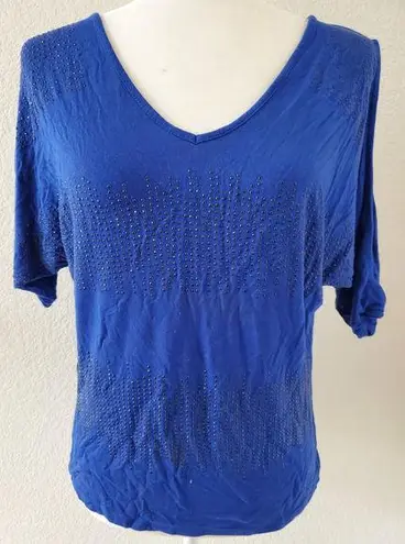 Say What? SAY WHAT? Womens Blue Cold Shoulder Shirt Size M W/Rinestones Medium