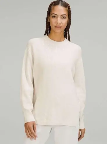 Lululemon  Merino Wool-Blend Ribbed Crewneck Sweater White Opal Size 4