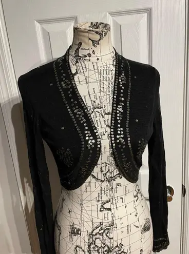 Etoile Silk Bolero Shrug Embellished Vintage Y2K Sequins Festival Whimsygoth Cropped shawl crop cardigan long Sleeve Black Jacket S Size M